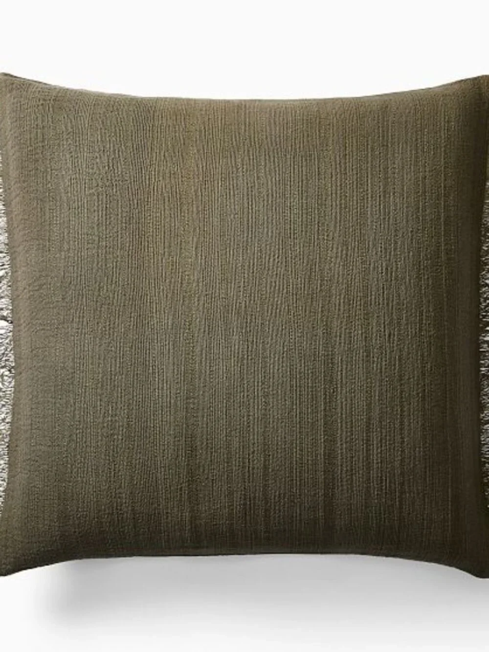 West Elm Textured Fringe Pillow Cover, 24x24, Dark Olive VGUC Reverseable
